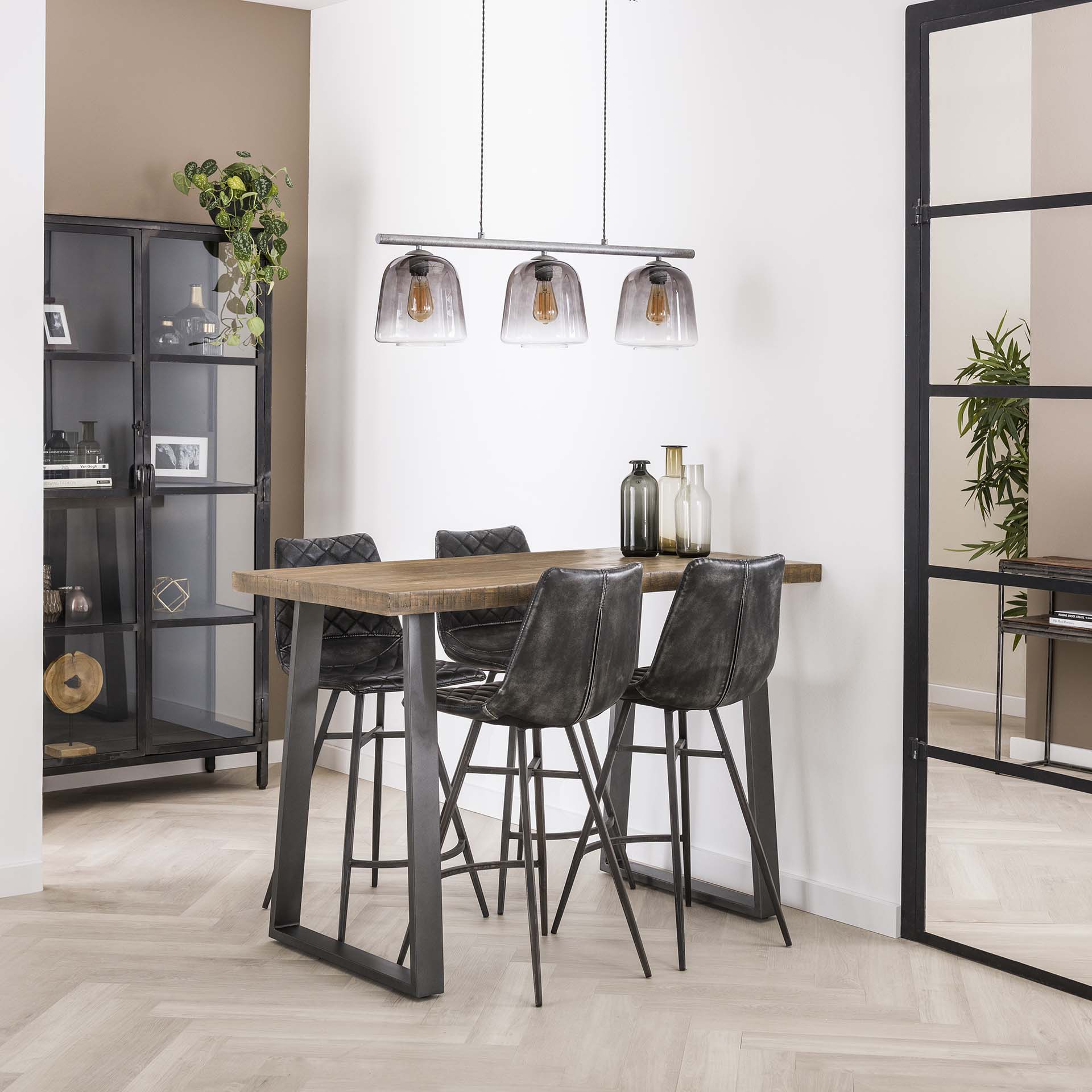 Massief Mangohouten Bartafel 135x70 cm met Trapeziumvormige Poten - Blank Antiek Afwerkin