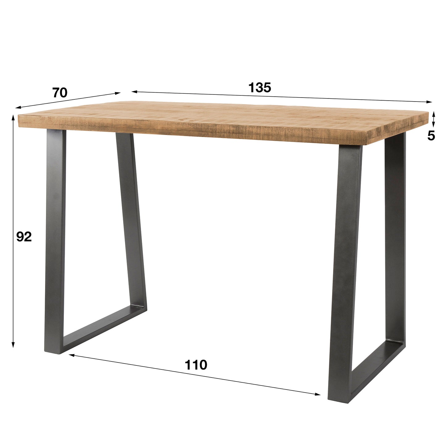 Massief Mangohouten Bartafel 135x70 cm met Trapeziumvormige Poten - Blank Antiek Afwerkin