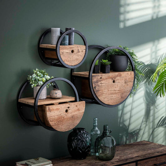 Wandschap Circular met Lade - Ø40 - Robuust Hardhout
