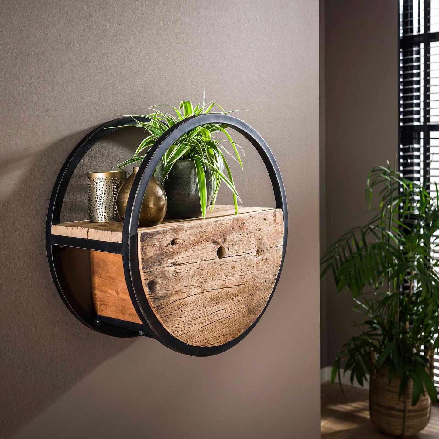 Wandschap Circular met Lade - Ø50 - Robuust Hardhout