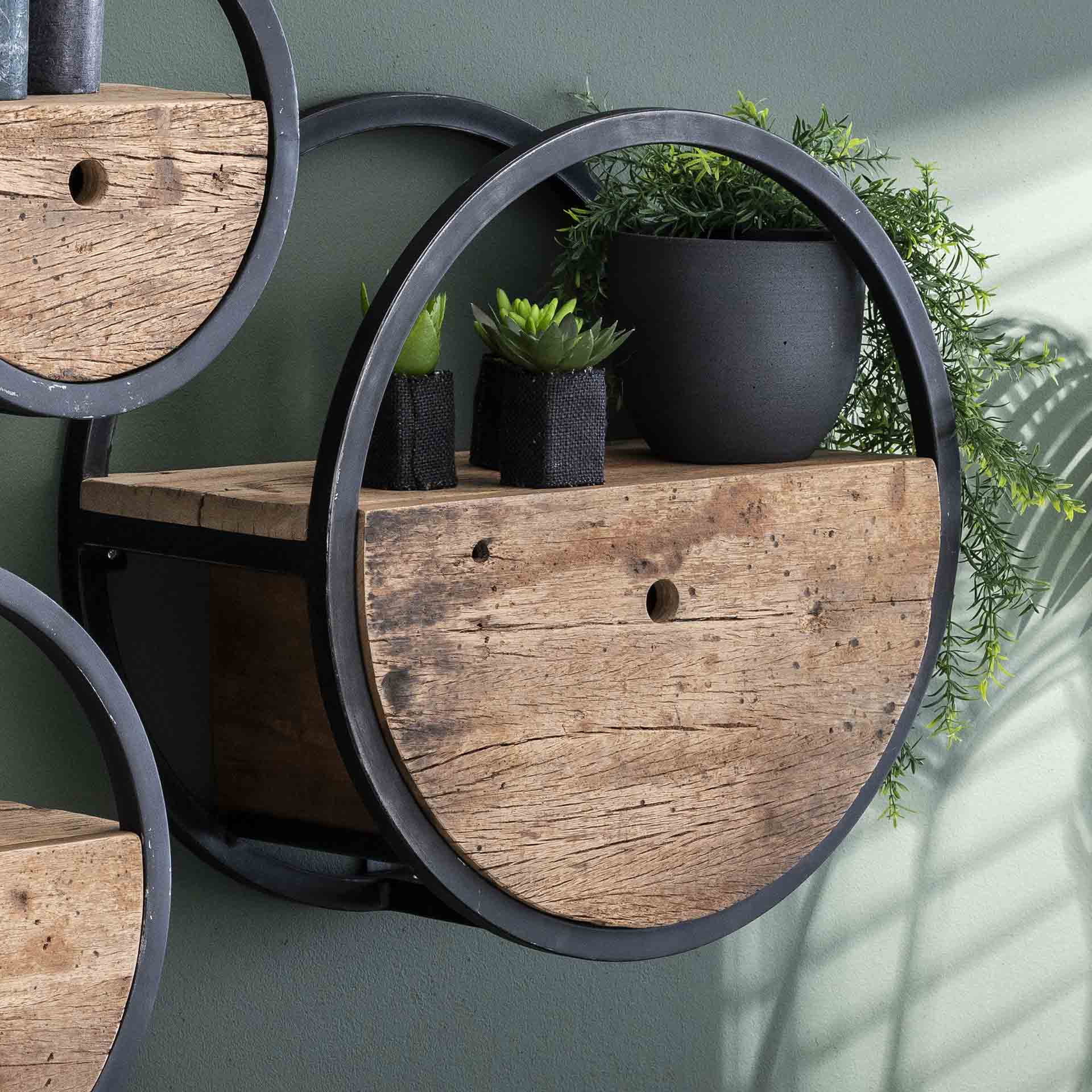 Wandschap circular Ø50 met lade / Robuust hardhout