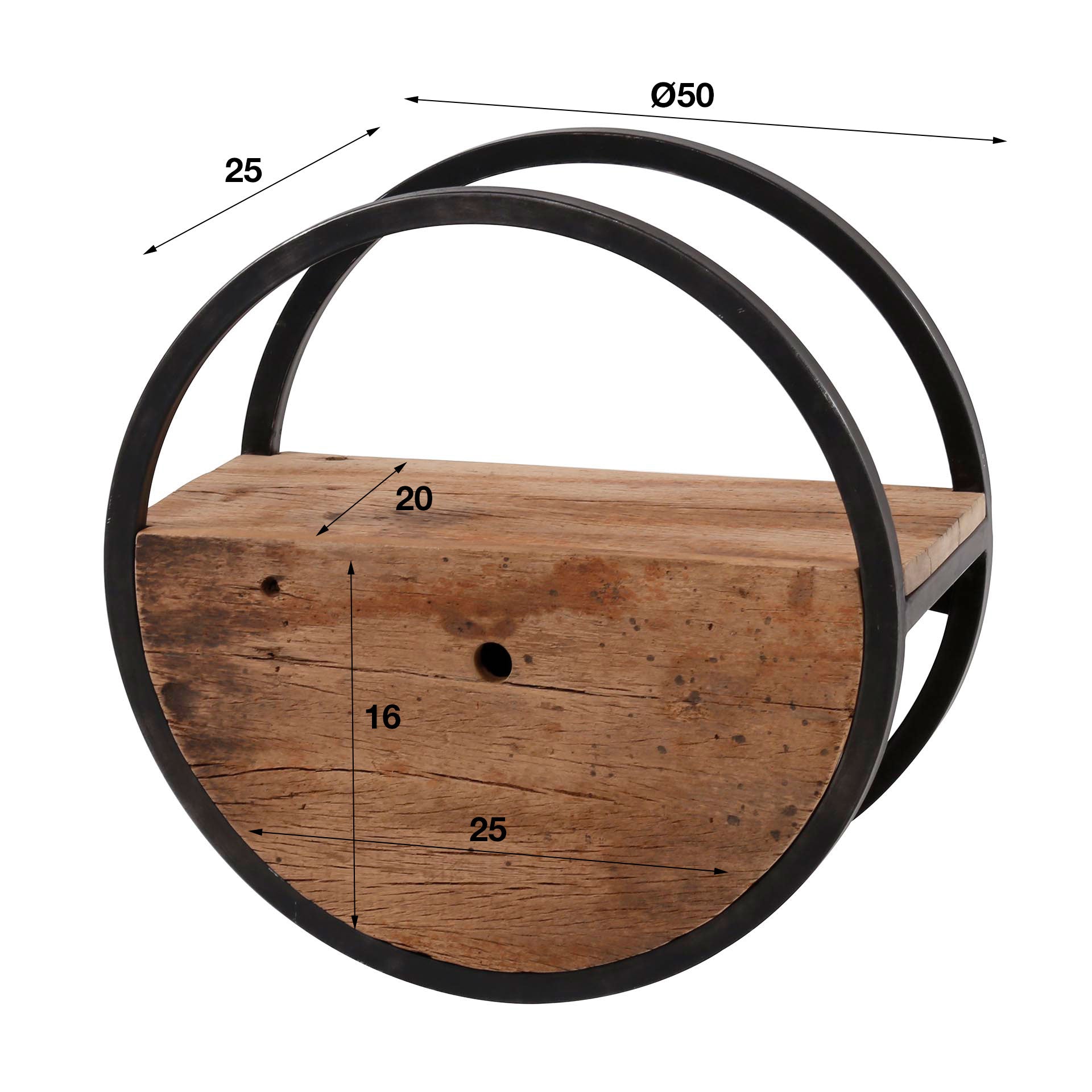 Wandschap circular Ø50 met lade / Robuust hardhout