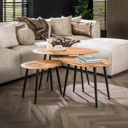 Salontafel set van 3 organisch Massief Acacia Naturel - 90x55x50 cm