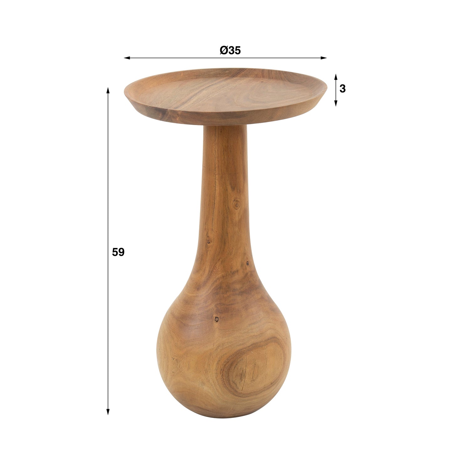 Bijzettafel massieve voet druppel / Massief acacia naturel