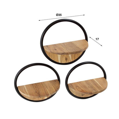 Wandschap Round Set van 3 - Massief Acacia naturel - 35x17x35 cm