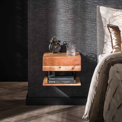Nachtkastje 1L Shelve - 35x32x27 cm - Massief acacia naturel