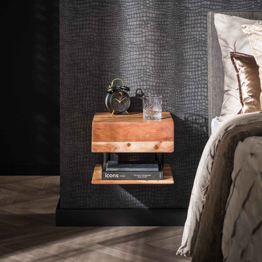 Nachtkastje 1L Shelve - 35x32x27 cm - Massief acacia naturel