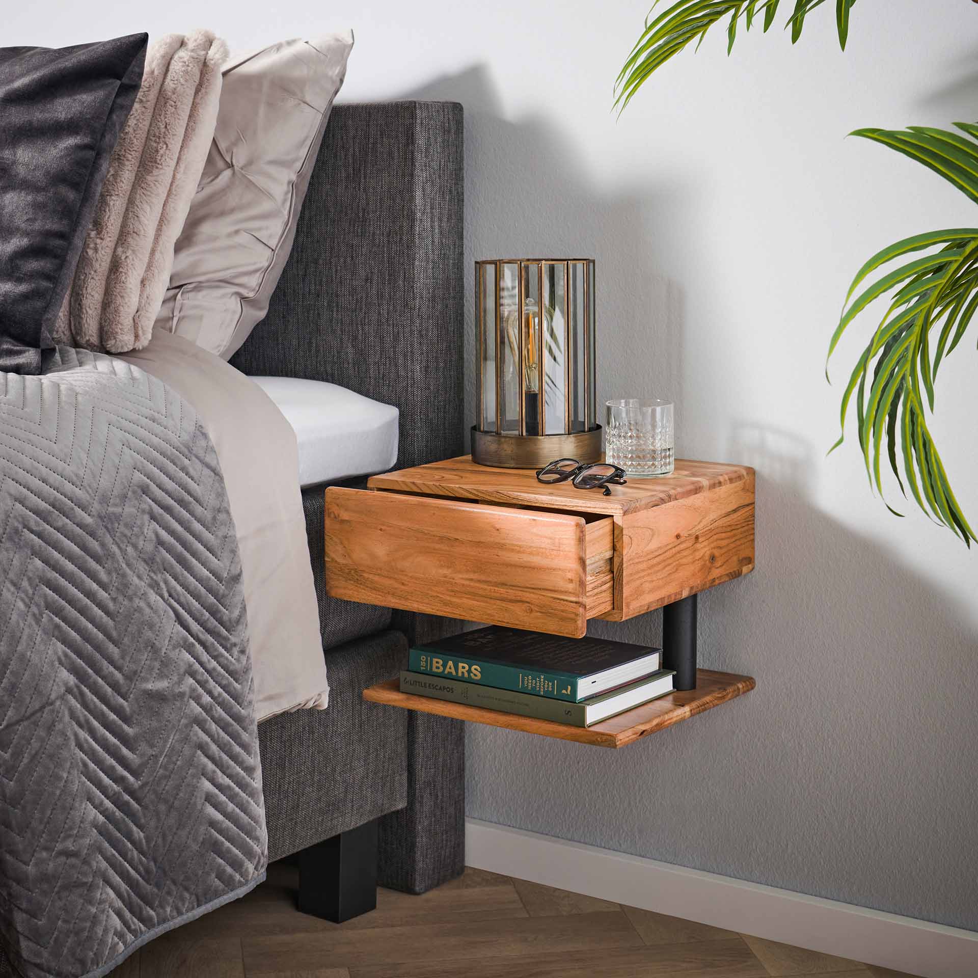 Nachtkastje 1L shelve / Massief acacia naturel