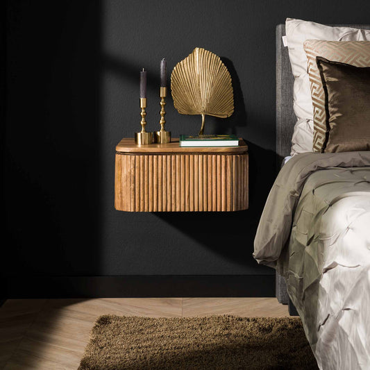 Nachtkastje Hangend 1L Wave - 45x40x21 cm - Massief mango zandkleur