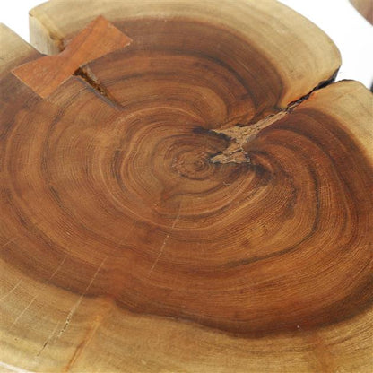 Bijzettafel van massief acacia naturel - 32x32x45 cm - 6cm dikke stam met stalen frame - verpakt per 2