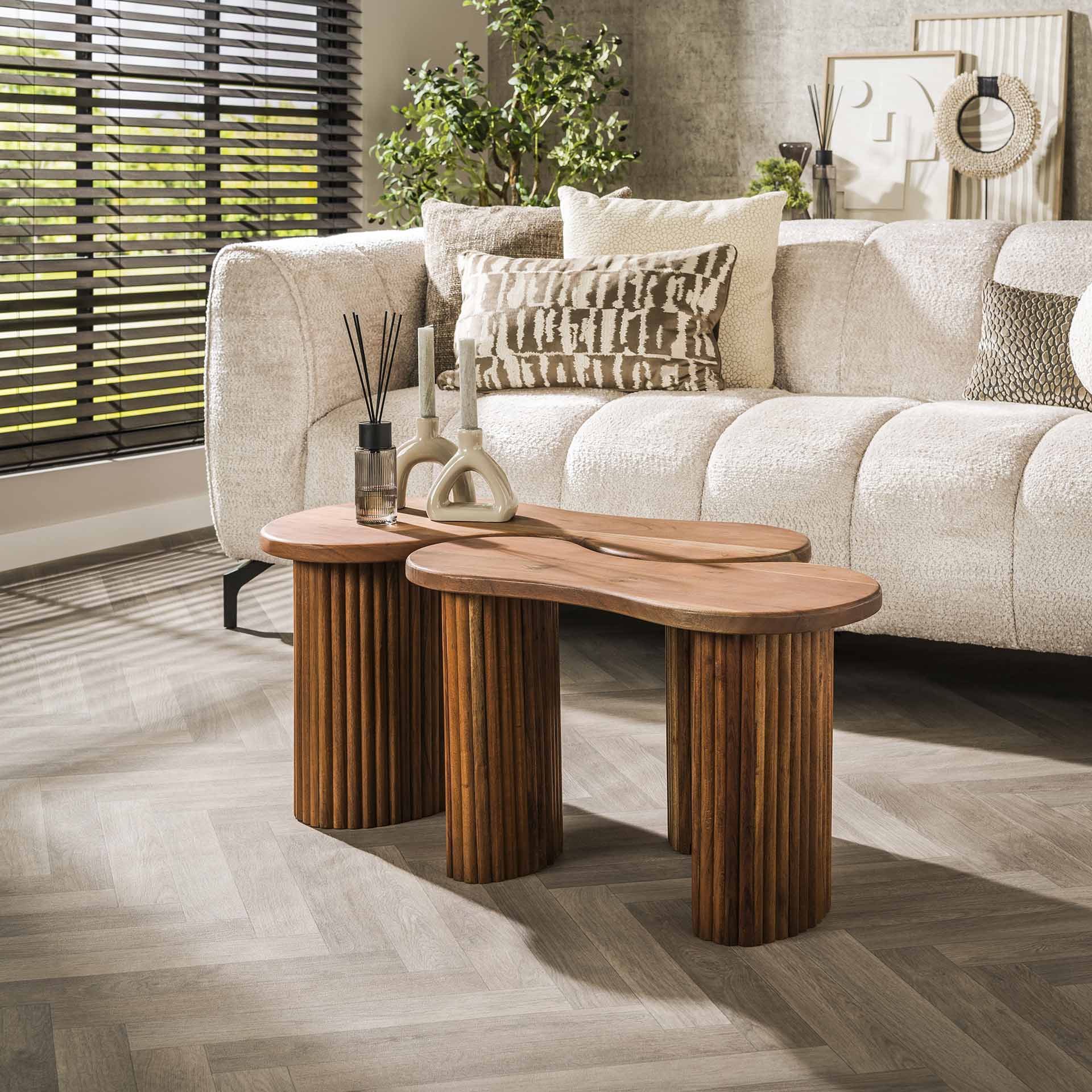 Salontafel set van 2 Fuse - 80x45x42 cm - Massief acacia naturel