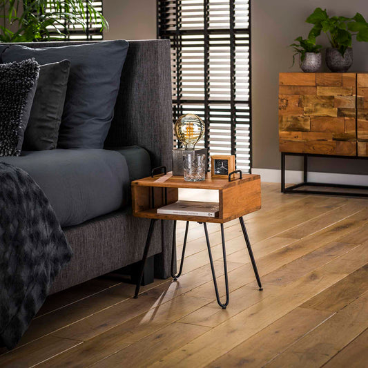 Nachtkastje Quadro Massief Acacia Naturel - 40x34x48 cm