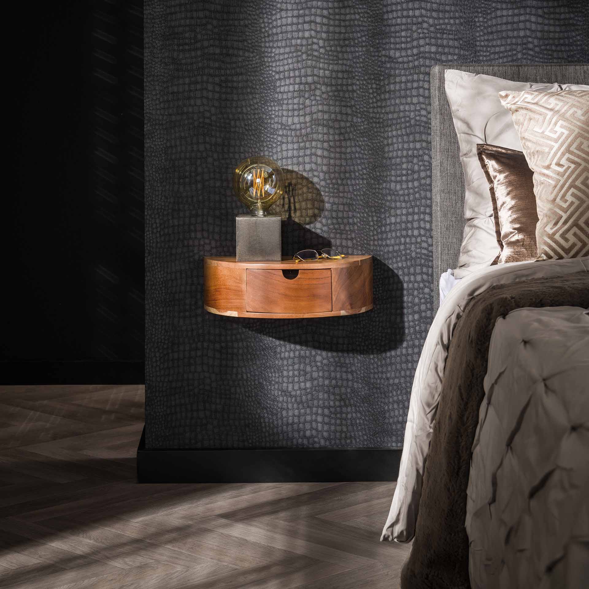 Nachtkastje 1L Curve - 40x20x12 cm - Massief Acacia Naturel