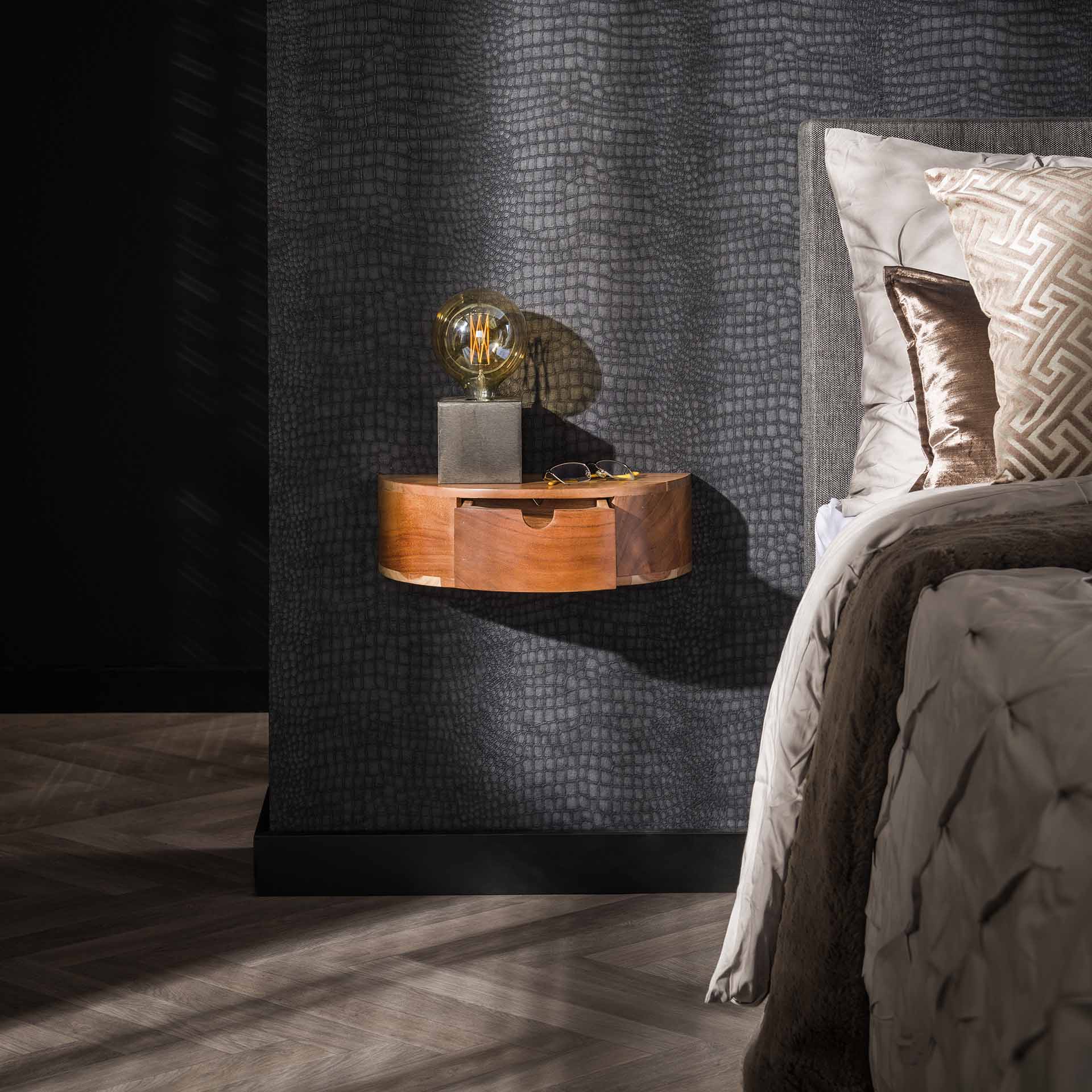 Nachtkastje 1L curve / Massief acacia naturel