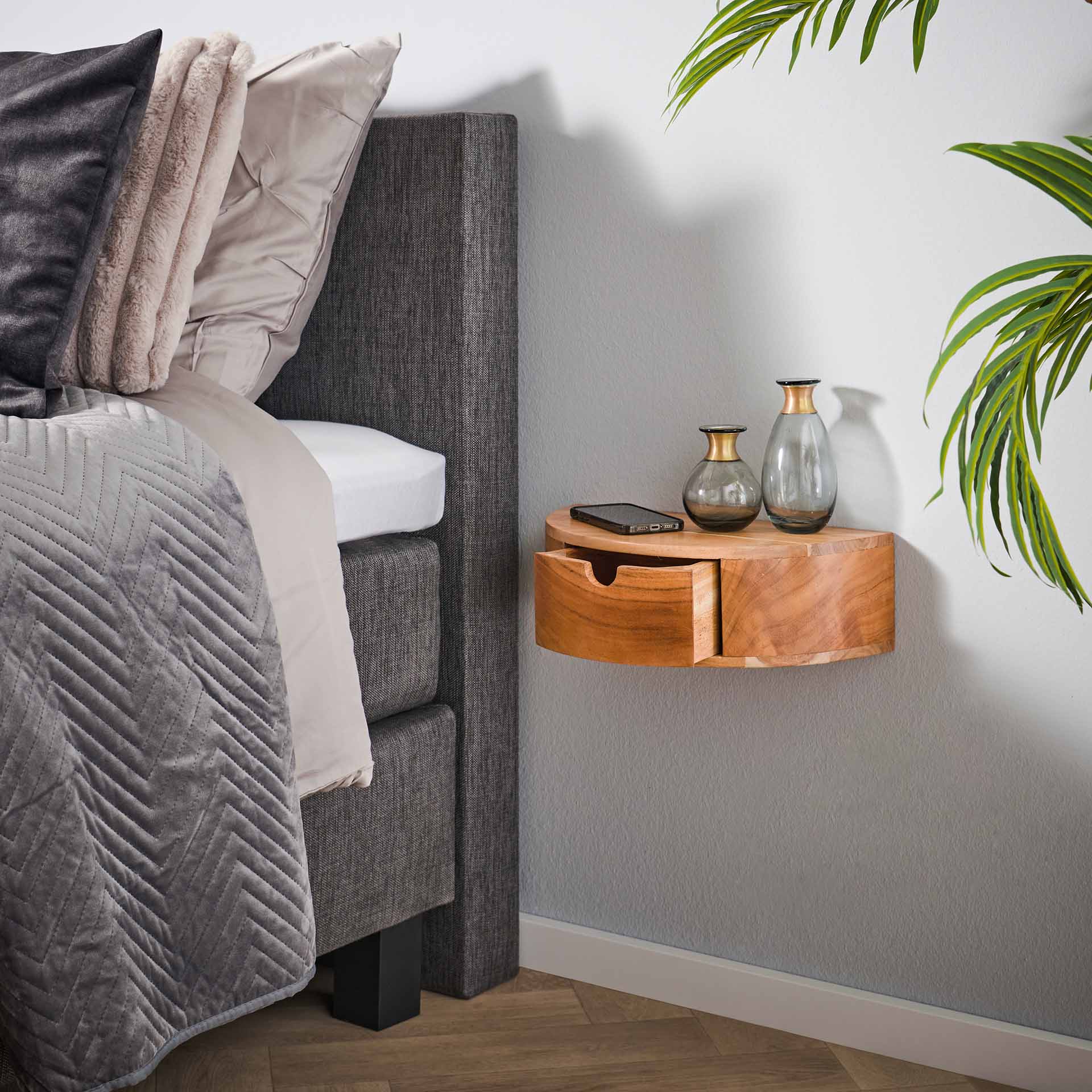 Nachtkastje 1L curve / Massief acacia naturel