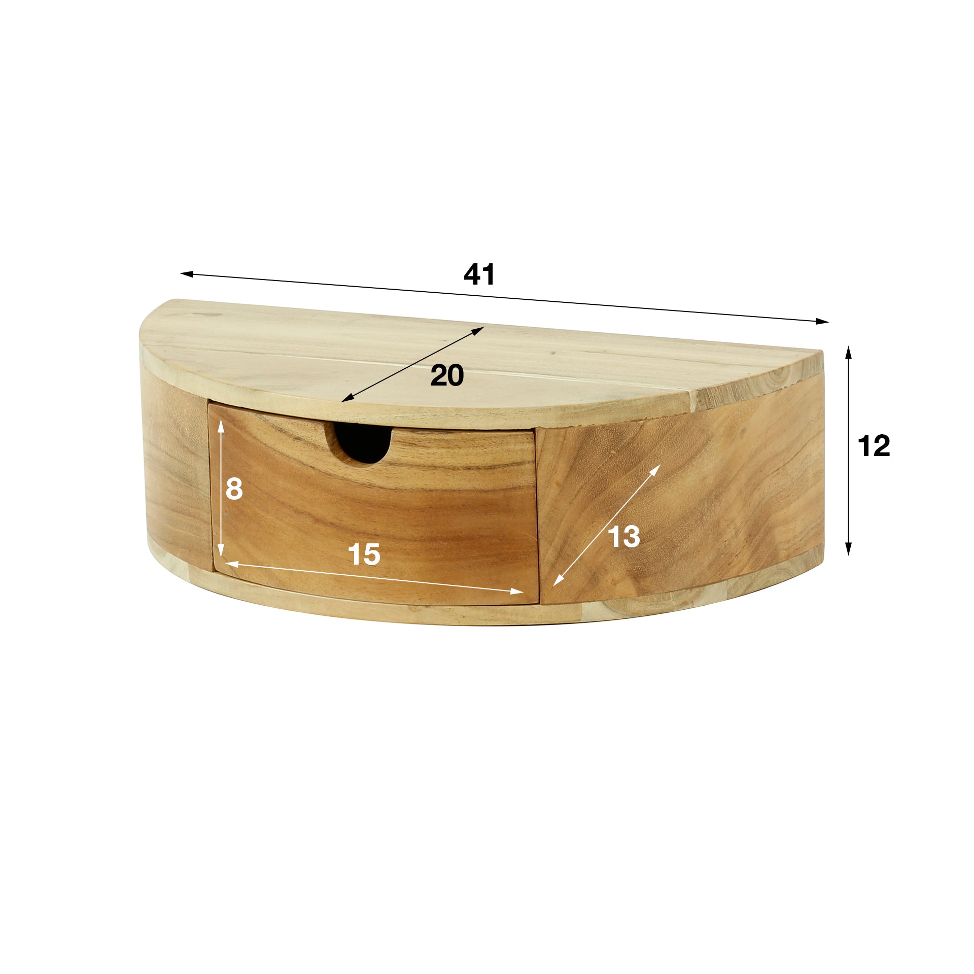 Nachtkastje 1L curve / Massief acacia naturel