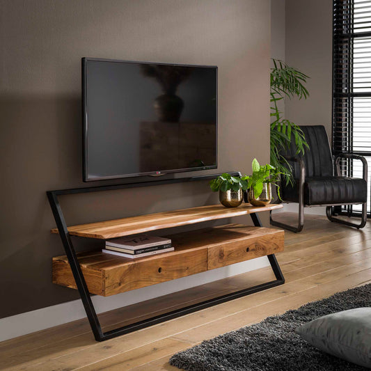 TV-meubel Lean 2L van massief acacia - 140x35x62 cm - Naturel