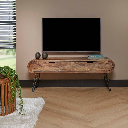TV-meubel met 2 laden 135 Barrel - 135x35x50 cm - Massief mango zandkleur
