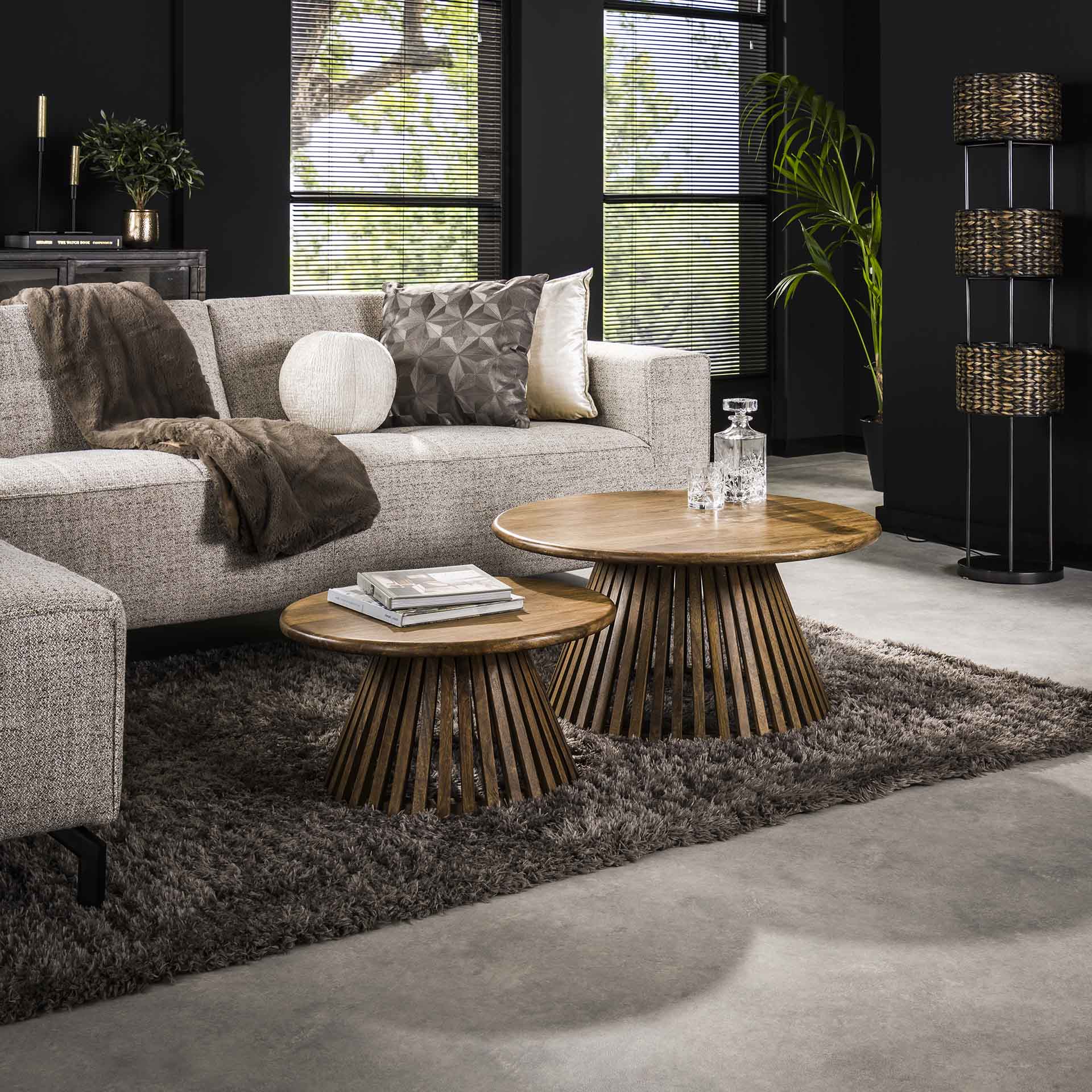 Salontafel set van 2 Tweak Conisch - 80x80x40 cm - Massief mango zandkleur