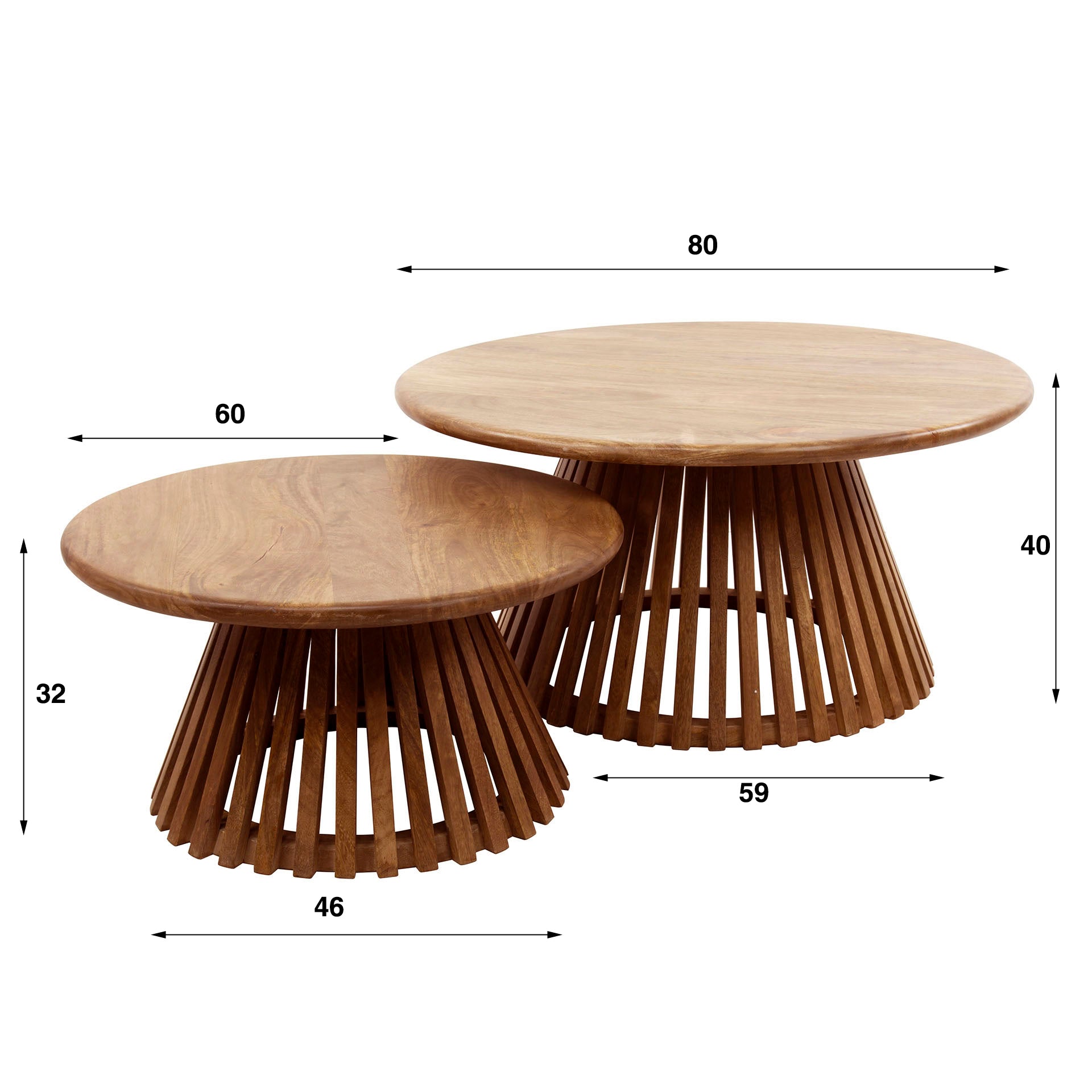 Salontafel set/2 tweak conisch / Massief mango zandkleur