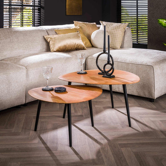 Salontafel set van 2 Driehoekige Tafels - 77x70x40 cm - Massief ac