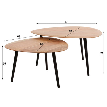 Salontafel set/2 driehoek organisch / Massief ac