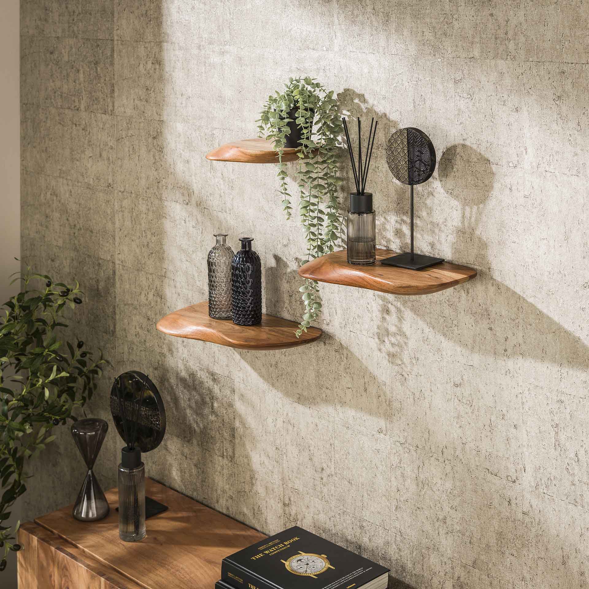 Wandschap Organic Set 3 - 50x20x4 cm - Massief Acacia Naturel
