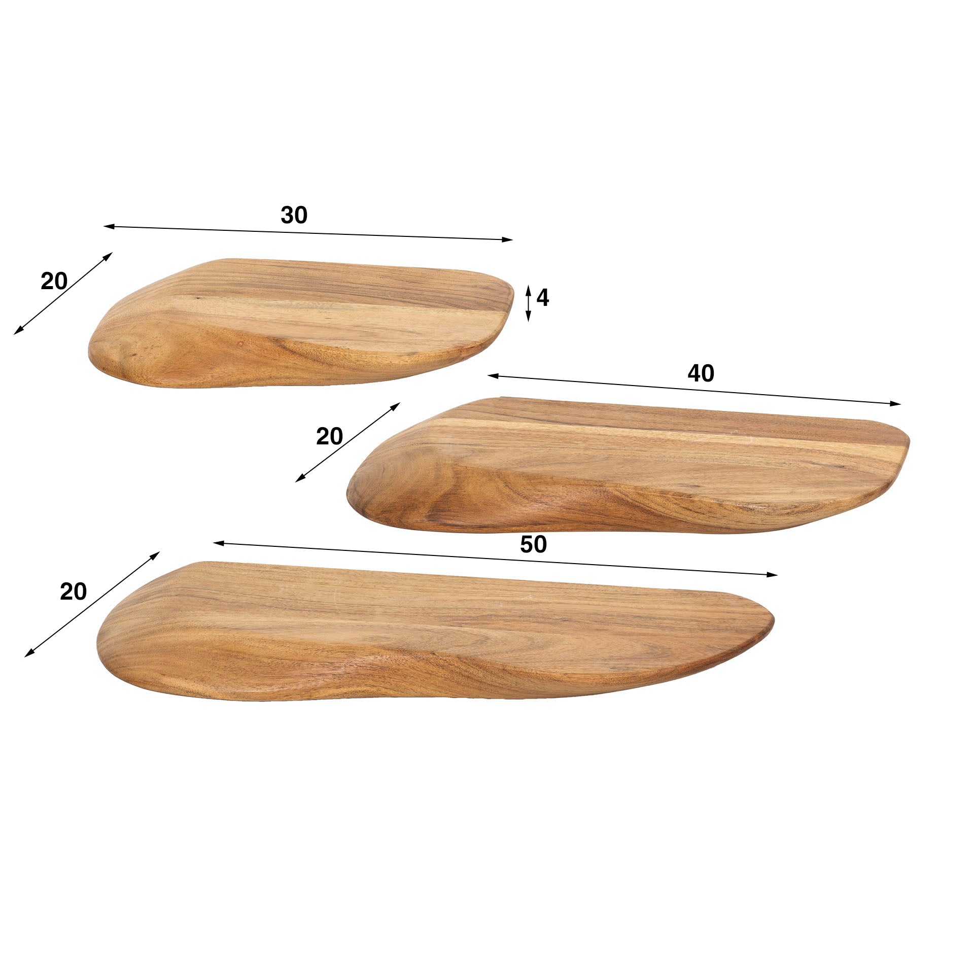 Wandschap organic set/3 / Massief acacia naturel