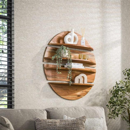 Wandschap set van 4 - Rond - Massief Margosa Naturel - 90x22x90 cm