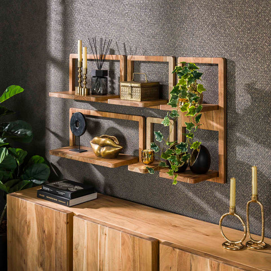 Wandschap van 5 Planken Curvy - 30x23x65 cm - Massief Acacia naturel