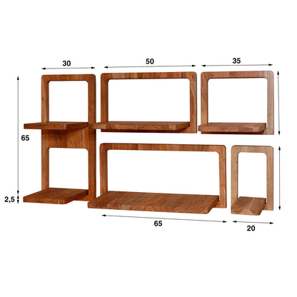 Wandschap set/5 curvy / Massief acacia naturel