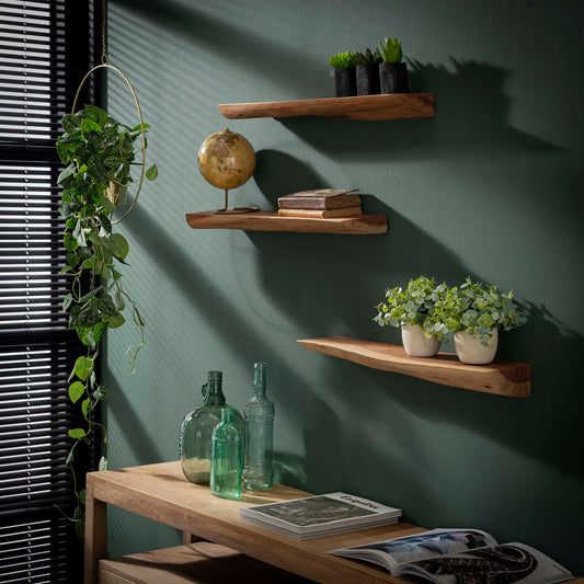 Wandschap Edge 60cm - Set van 3 - 60x13x4 cm - Massief Acacia Naturel