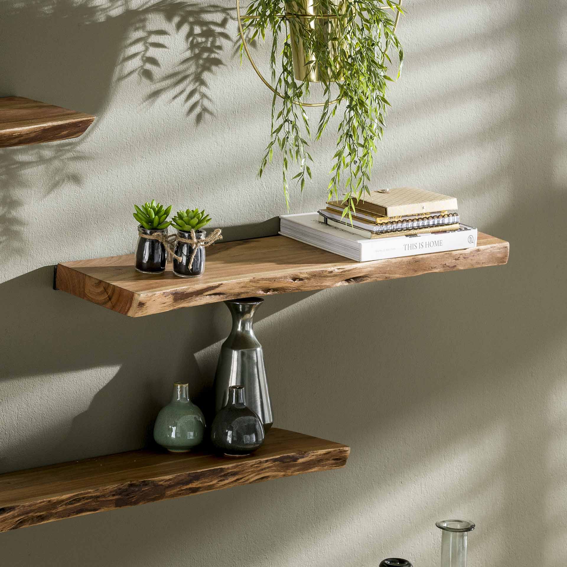 Wandplank 90 edge / Massief acacia naturel