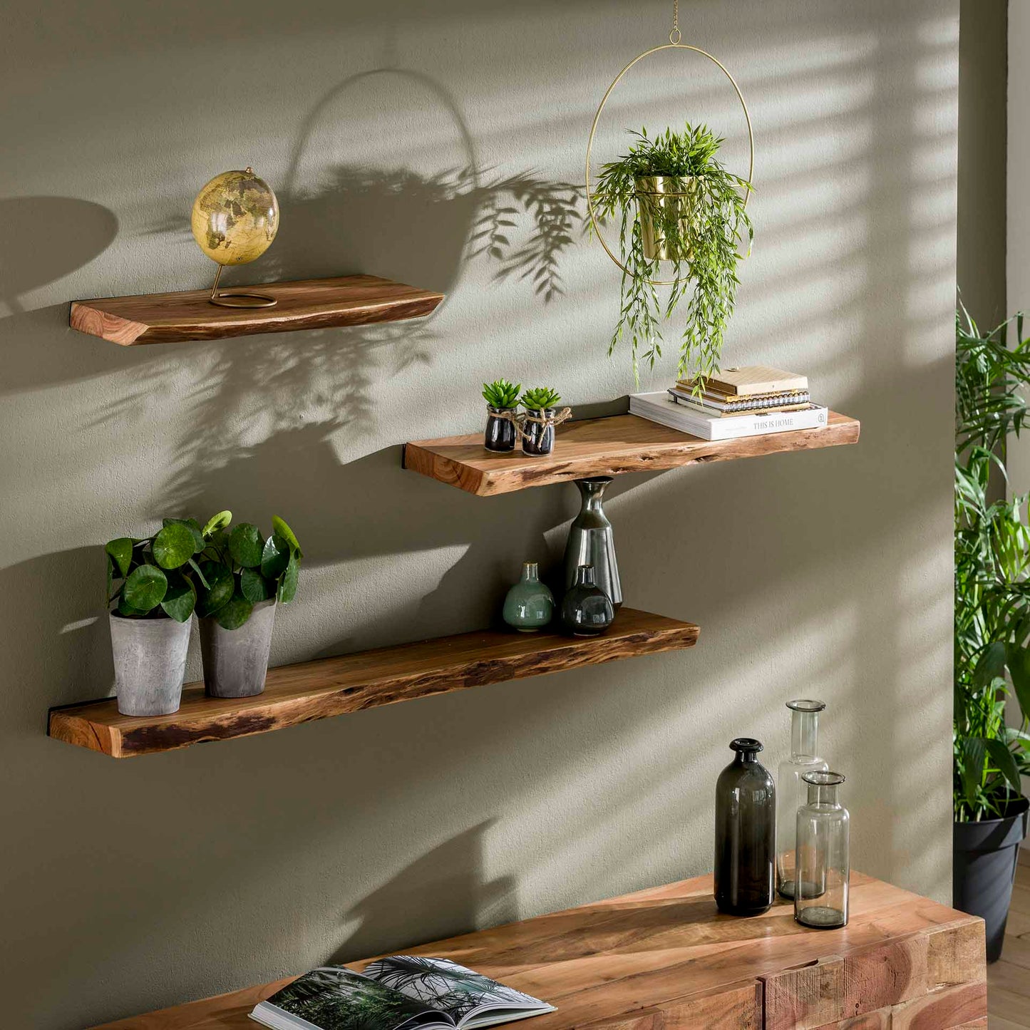 Wandplank 90 edge - Massief Acacia Naturel - 90x20x4 cm