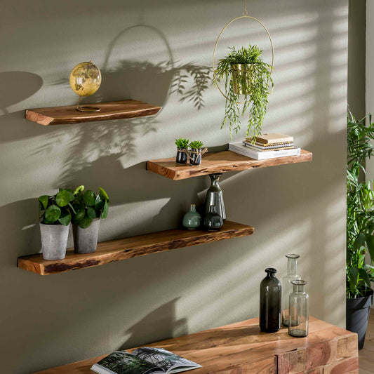 Wandplank 90 edge - Massief Acacia Naturel - 90x20x4 cm