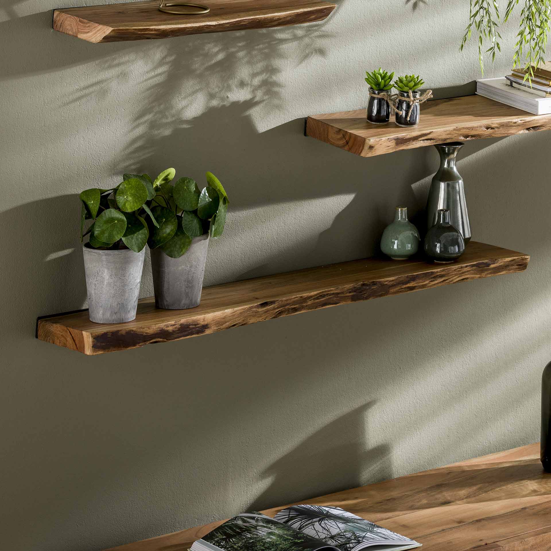 Wandplank 120 Edge - 120x20x4 cm - Massief acacia naturel