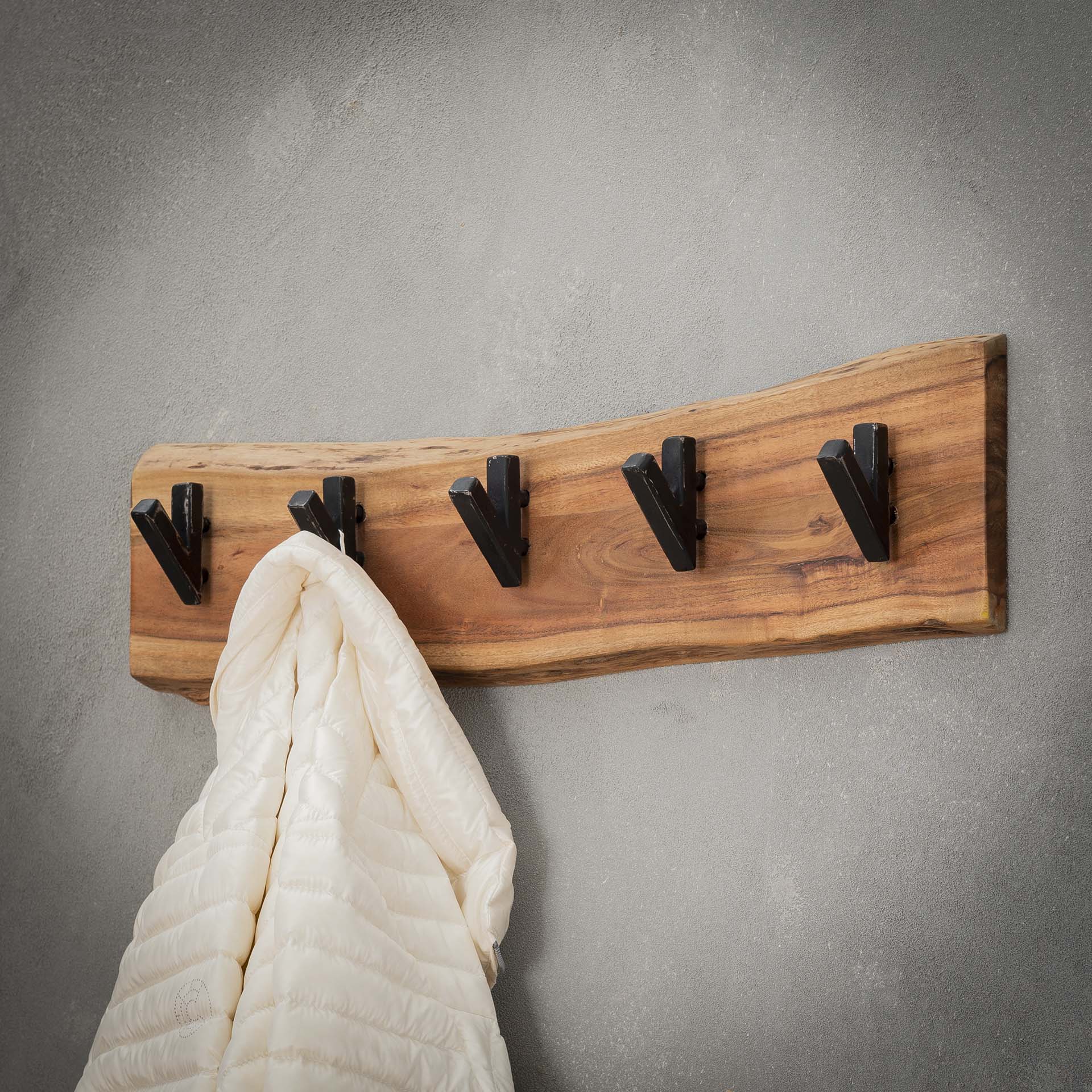 Kapstok edge 5 haken / Massief acacia naturel