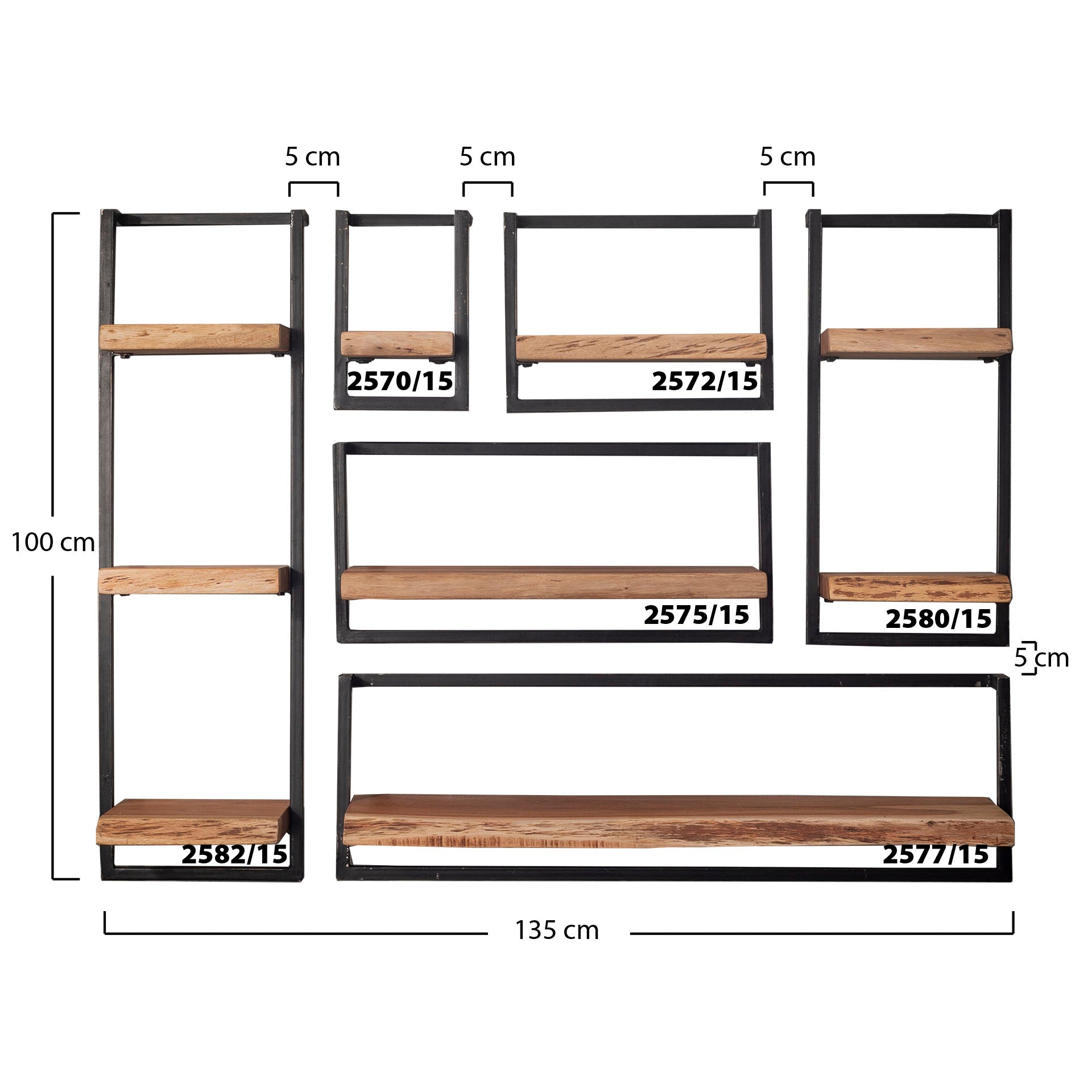 Wandplank edge 65cm / Massief acacia naturel