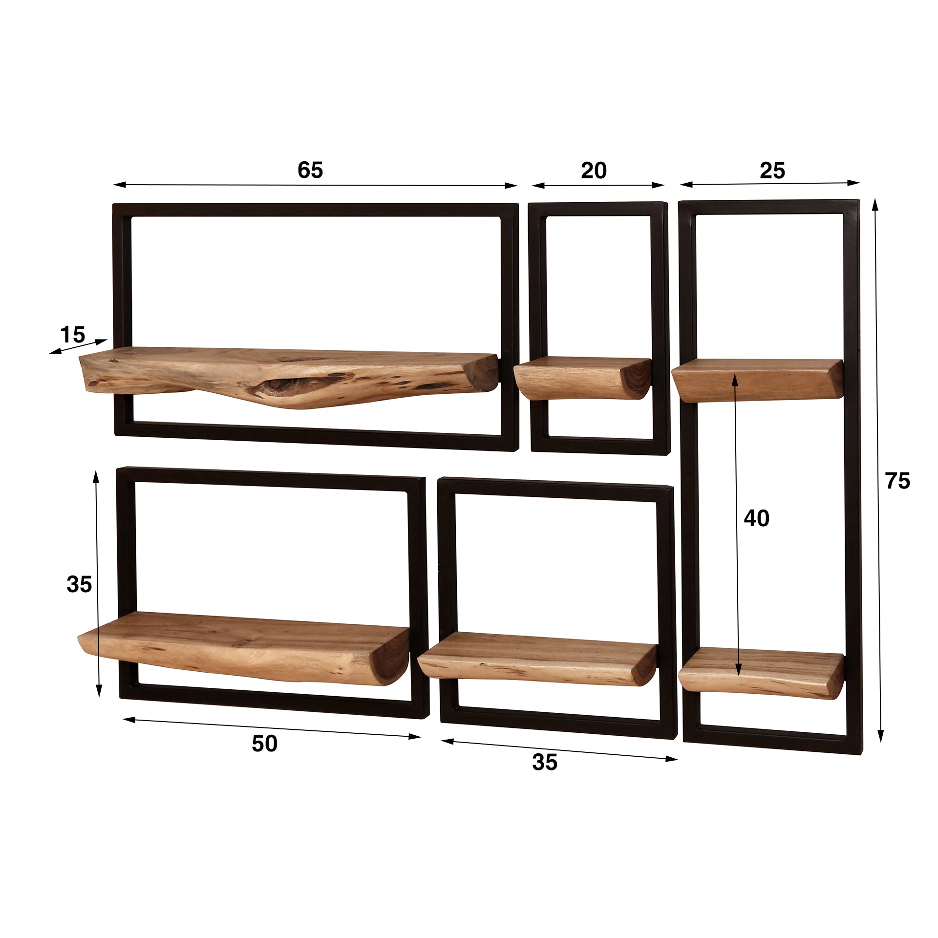 Wandschap set/5 edge / Massief acacia naturel