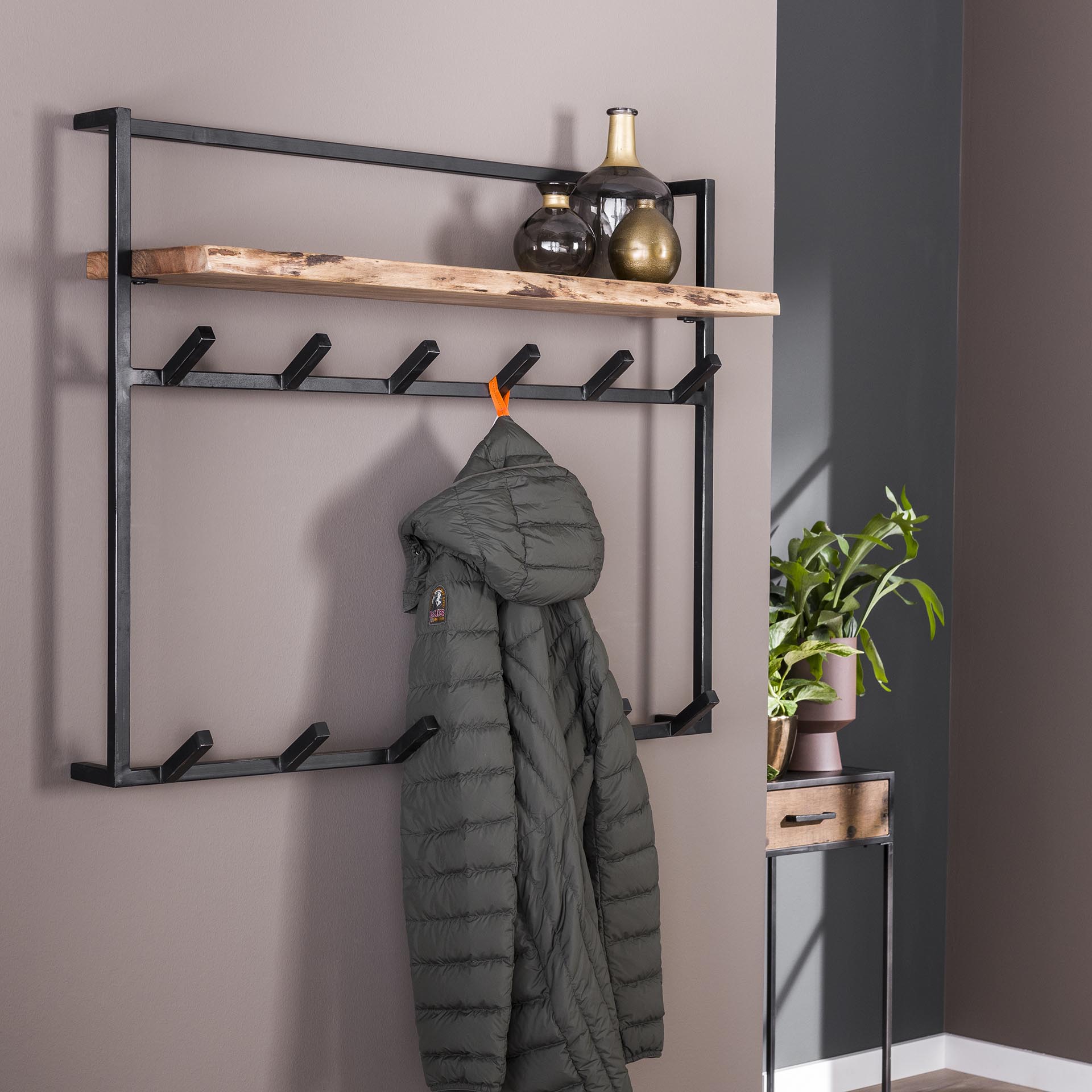 Kapstok van 12 Haken met Hoedenplank - 100x30x80 cm - Massief acacia naturel