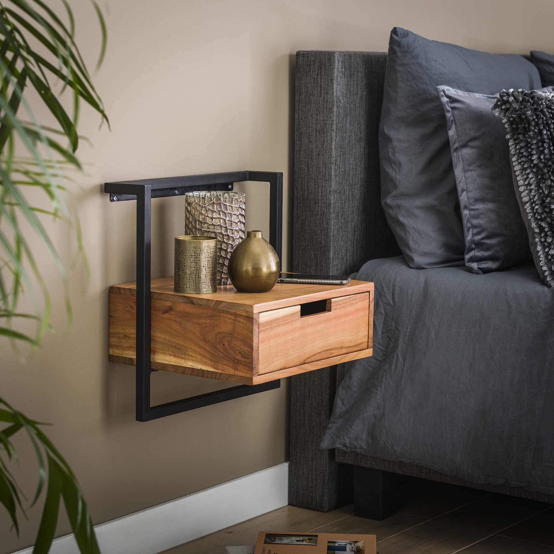 Nachtkastje Air Solid van Massief Acacia Naturel - 44x35x45 cm