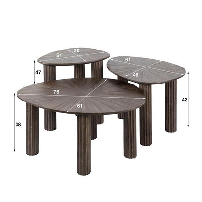 Bijzettafel Set van 3 Driehoek Maya Teak - 76x61x38 cm - Teak Rust Brown