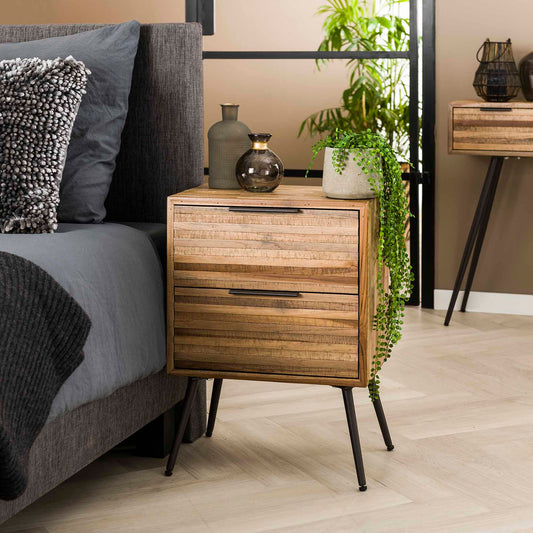 Nachtkastje 2L Teca Strip - 45x30x60 cm - Teakhout verweerd
