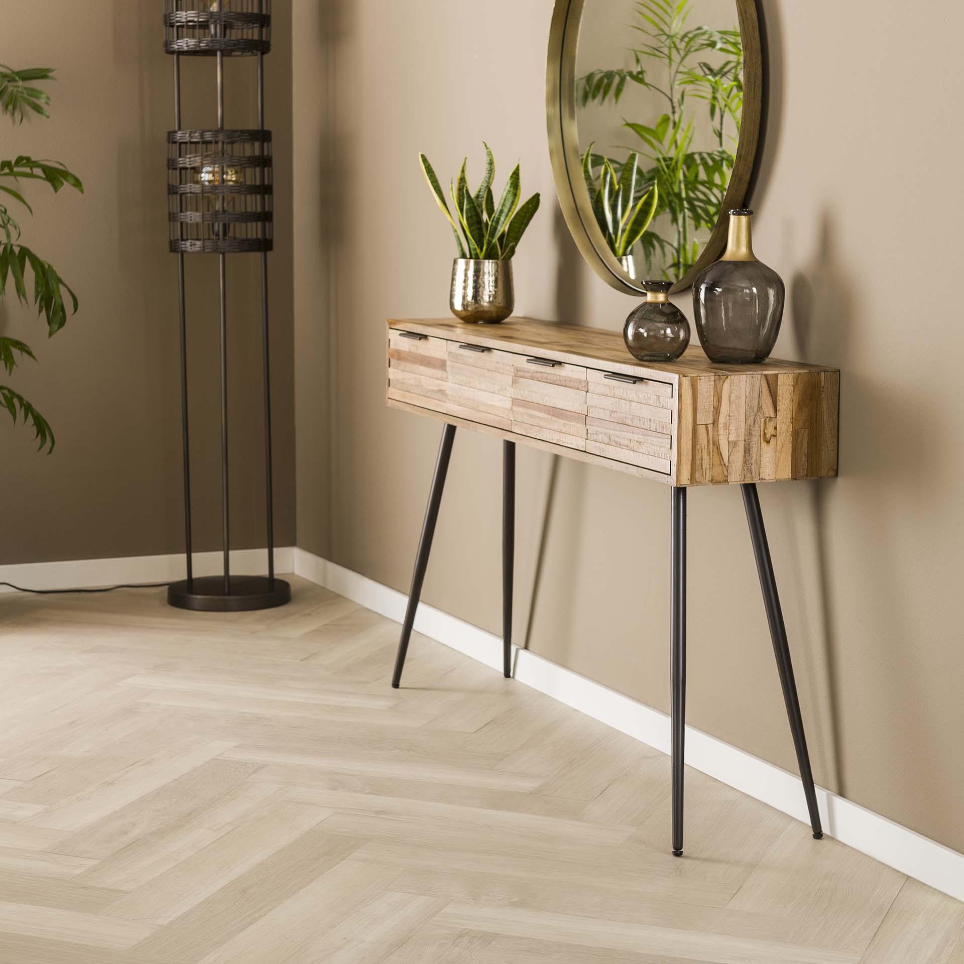 Haltafel 4L Teca Strip - 120x30x76 cm - Teakhout verweerd