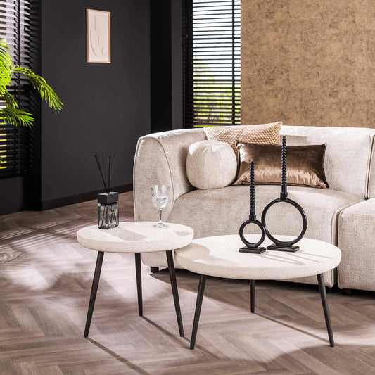 Salontafel set van 2 Flat Round Stone - 70x70x35 cm - Marmer composiet