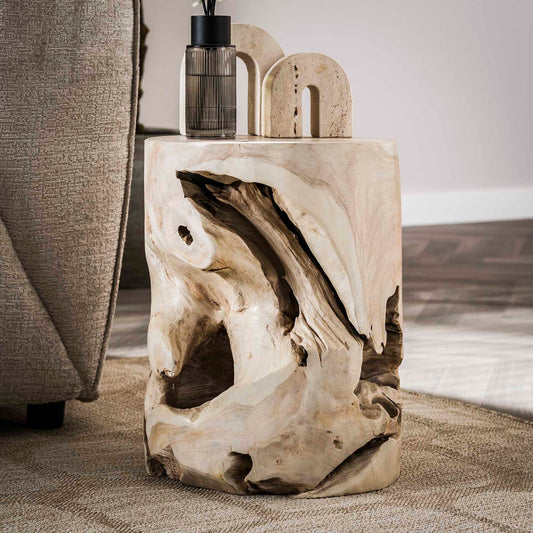 Bijzettafel Natural Line White / Teak Wit - 30x30x40 cm