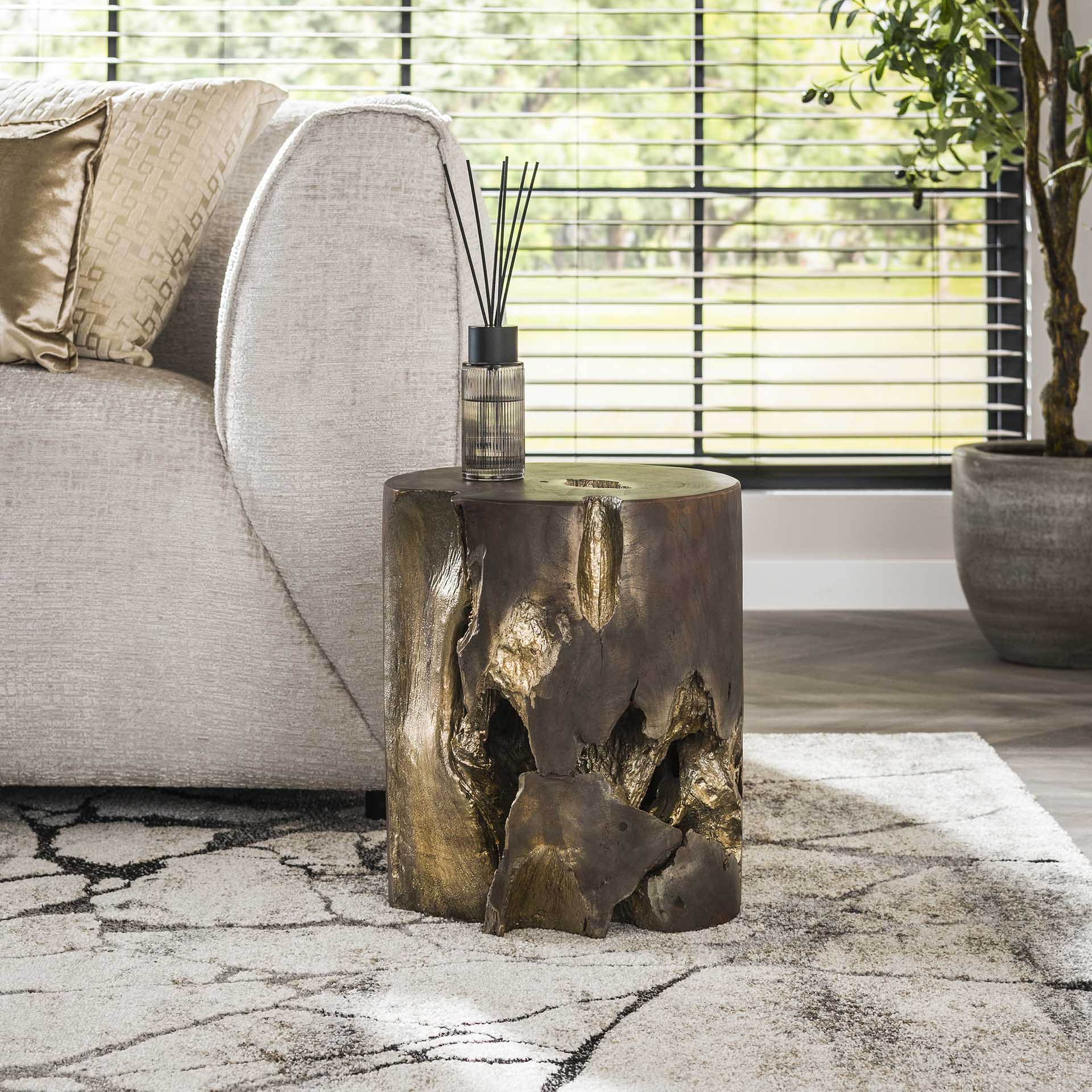 Bijzettafel Round Grey & Gold - 35x35x40 cm - Grijs