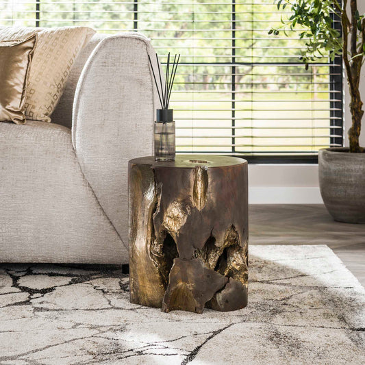 Bijzettafel Round Grey & Gold - 35x35x40 cm - Grijs