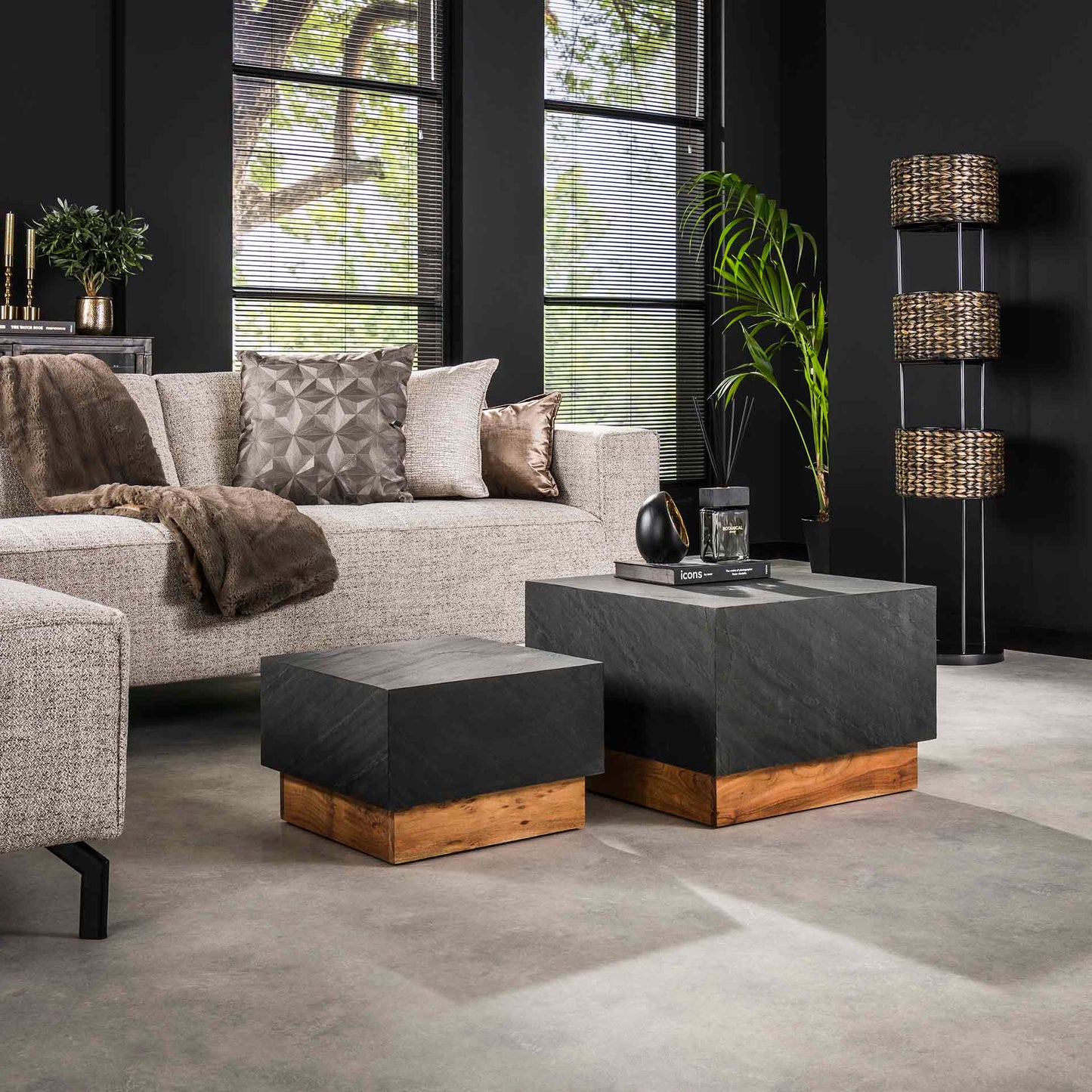 Salontafel set van 2 Blox Slate - 58x58x40 cm - Leisteen