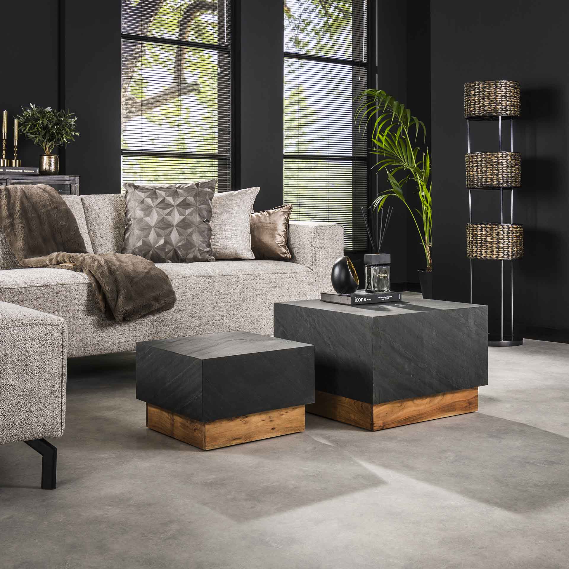 Salontafel set van 2 Blox Slate - 58x58x40 cm - Leisteen